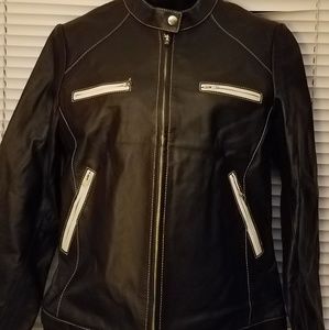 Black and white leather jacket